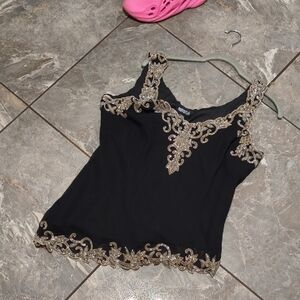 Chic Black Camisole with Gold Detailing